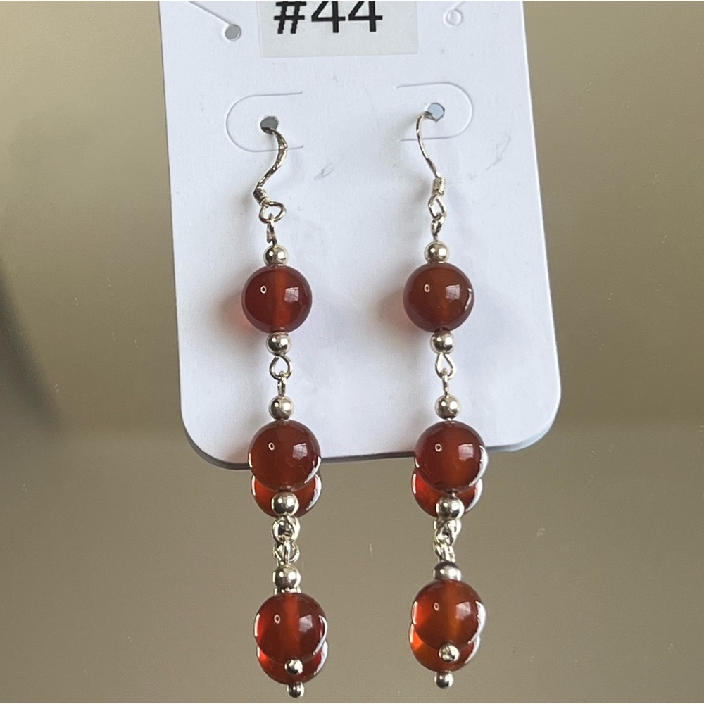 🌟 Long Red-Brown Beaded Dangle Earrings ❤️🤎